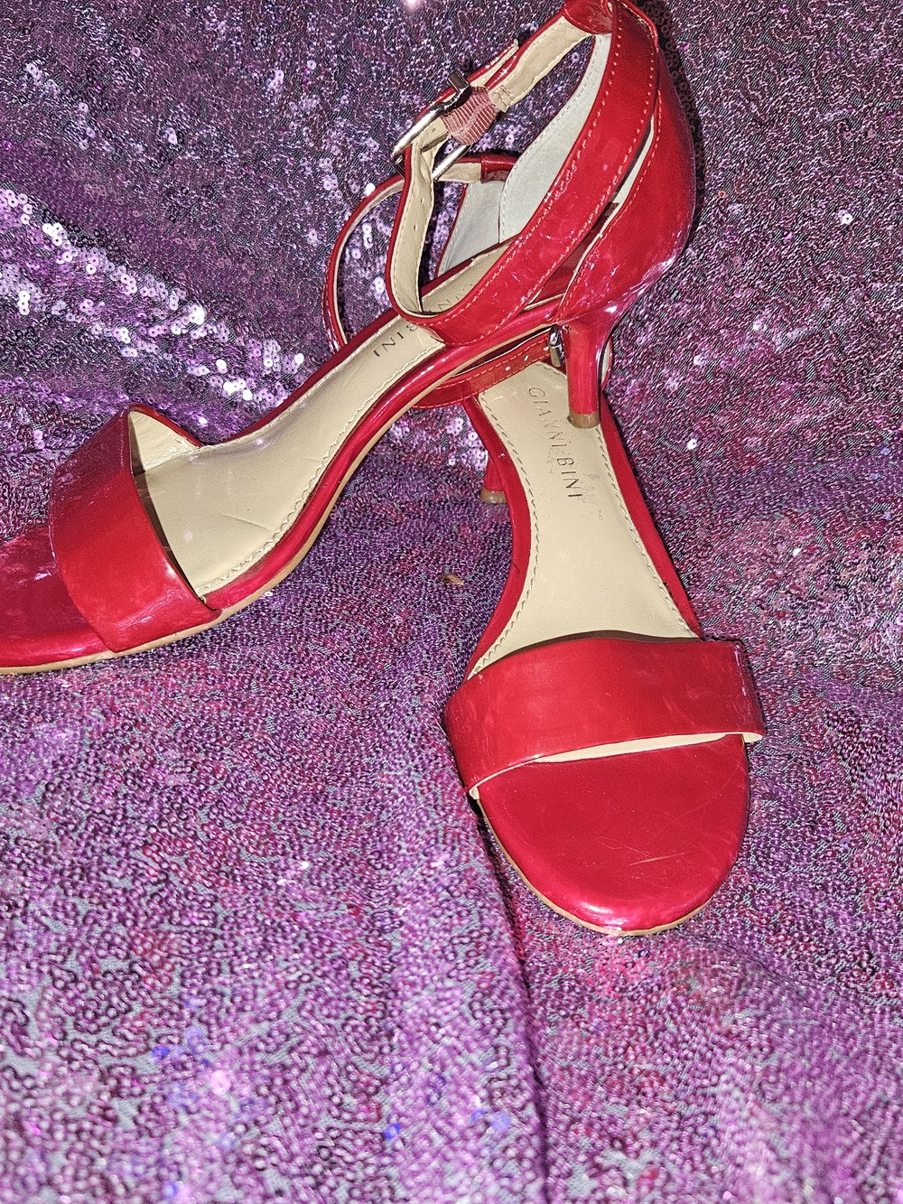 Gianni Bini Red Patent Ankle-Strap Heels - Picture 2 of 9